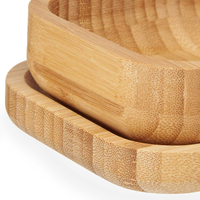 2 boluri de lemn pe blat din bambus, 11 x 23 x 4,5 cm