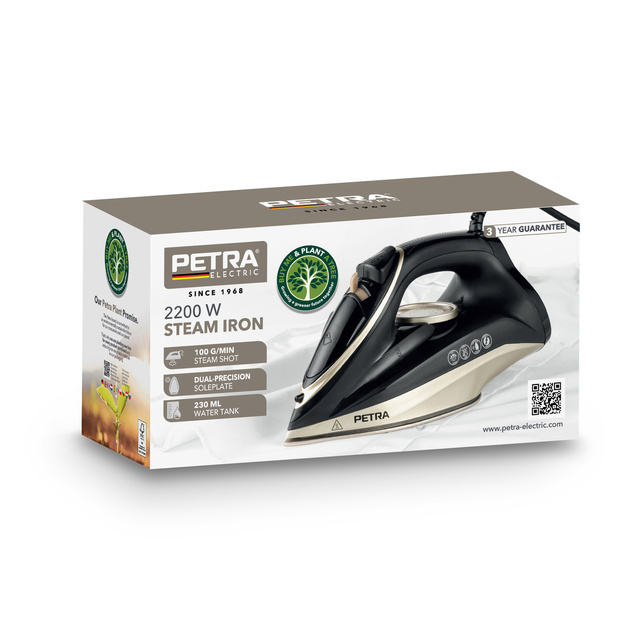 Fier de călcat cu aburi 2200 W PETRA, 100 g/min, 230 ml