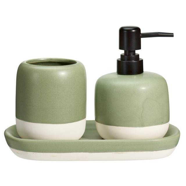 Dispenser pentru săpun și suport pentru periuțe de dinți pe bază ceramică THE PASTELS, verde