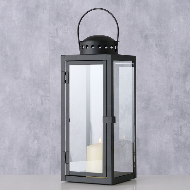 Felinar din sticla Ferro, 33 x 12 cm, rama metalica