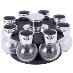 Organizator de condimente, 8 recipiente de sticlă, suport rotativ