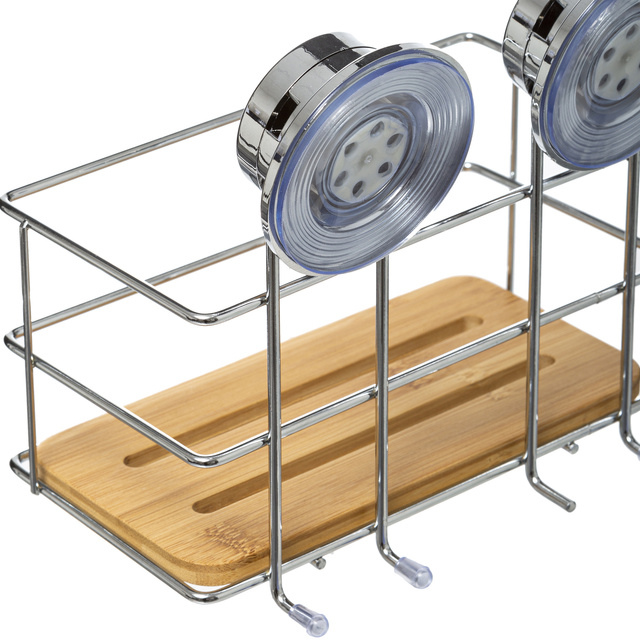 Raft pentru baie cu ventuze, bambus,19x12x18,5 cm