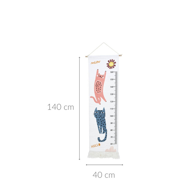 Ruler de înălțime pentru perete din pânză cu ciucuri, până la 160 cm înălțime, 40 x 140 cm
