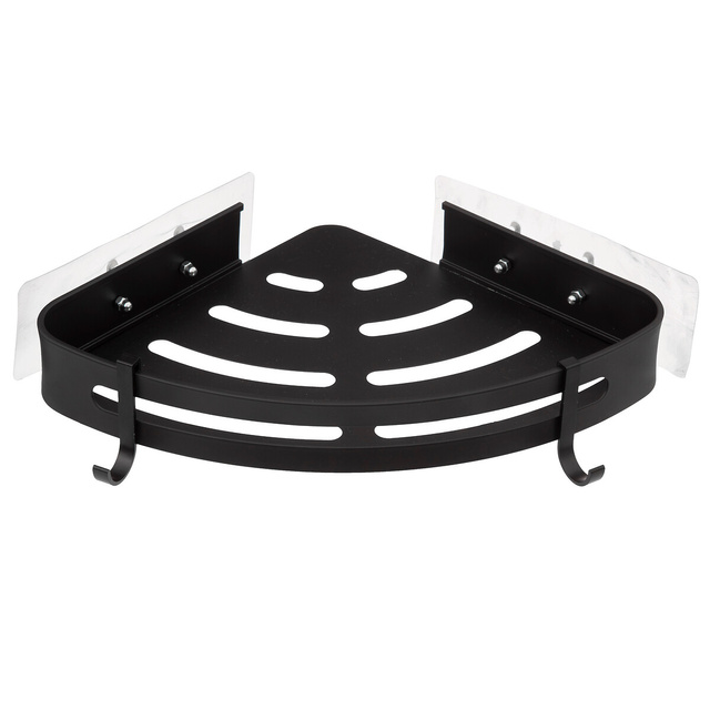 Raft de baie colțar pentru duș, din aluminiu, negru, 29,2 x 23,5 x 4 cm