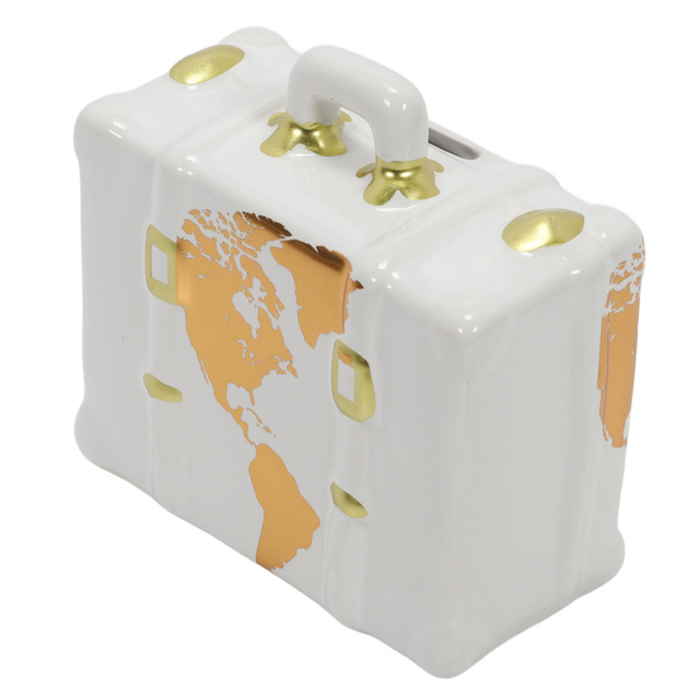 O pușculiță din ceramică colorată cu motiv de călătorie