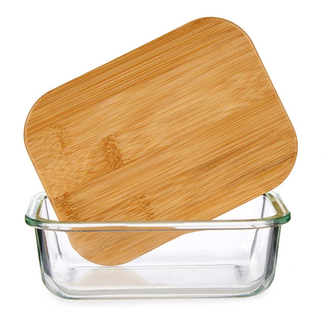 Recipient din sticlă pentru alimente cu capac din bambus etans