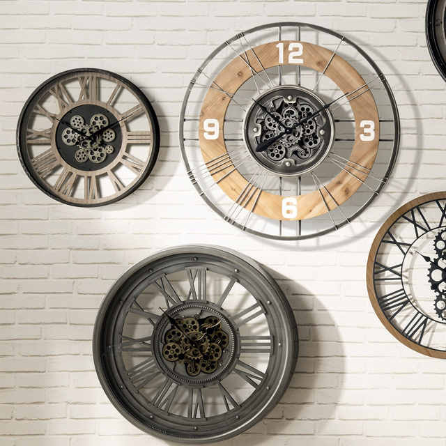 Ceas de perete loft cu mecanism vizibil, Ø 57 cm