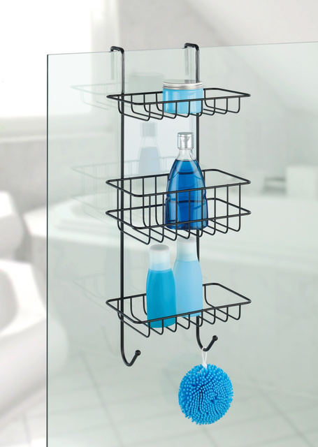 Raft de baie suspendat pentru cabină de duș REVIGIO, 3 niveluri, WENKO, negru