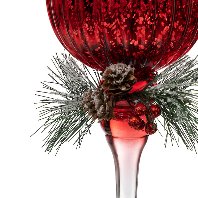 Suport pentru lumanari din sticla cu ramura de Craciun, 3 bucati