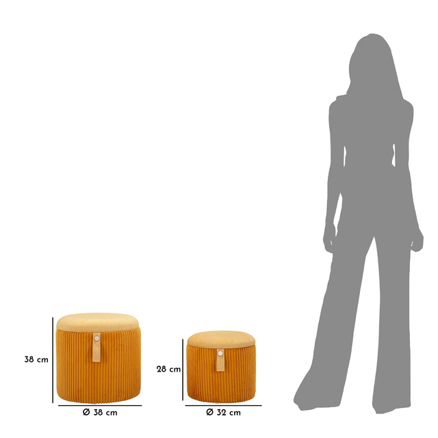 Set de 2 pufuri BOLZANO cu spațiu de depozitare ascuns și capac detașabil, Ø 38 cm & Ø 32 cm