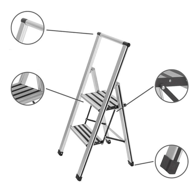 Scară din aluminiu, cu 2 trepte, WENKO, gri