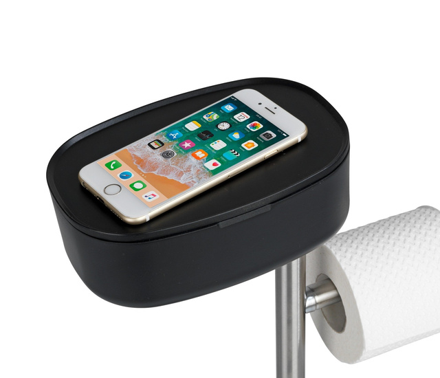 Suport RIVAZZA pentru hârtie și perie de toaletă cu raft și coș, 4in1, negru, WENKO