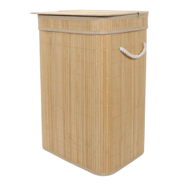 Coș de rufe din bambus cu capac, 80 l