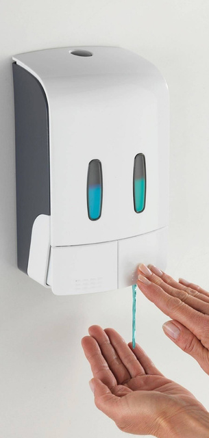 Distribuitor de sapun si dezinfectant TARTAS, cu doua camere, 960 ml, alb, Wenko