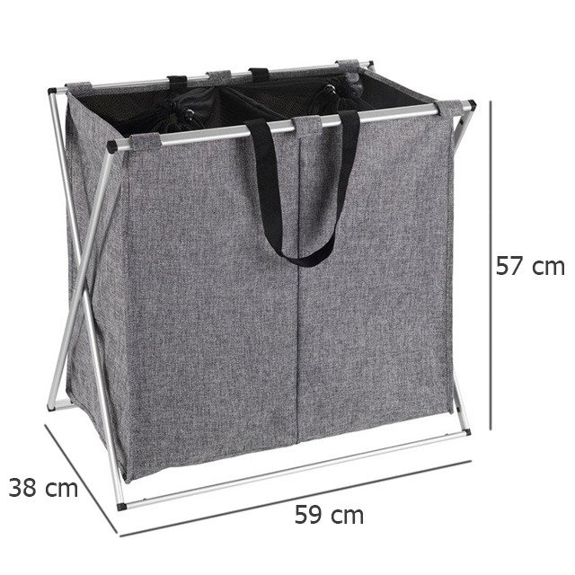 Coș de rufe din material textil DUO cu 2 compartimente, recipient pliabil cu cadru din aluminiu - 2 x 60 l, 57 x 59 x 38 cm, WENKO