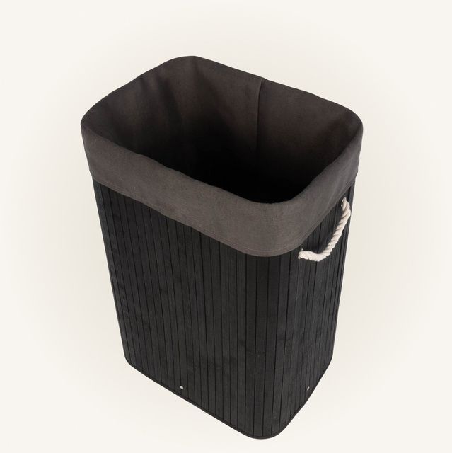 Coș de rufe negru din bambus, 80 l
