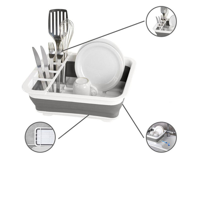 Uscător de vase pliabil, suport pentru vase, pliabil, WENKO, gri