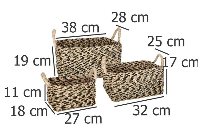 Cosuri decorative dreptunghiulare cu manere, 3 dimensiuni
