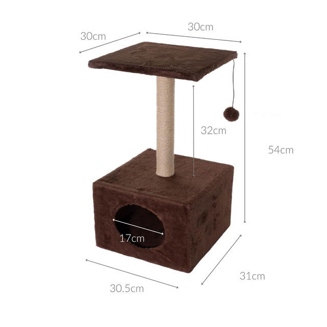 Casă pentru pisici cu zgârietoare și jucărie, gri