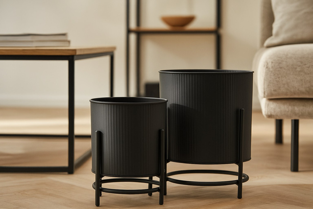 Suporturi metalice pentru ghivece OMEE, 2 bucăți, Ø 17 + Ø 20 cm, negru