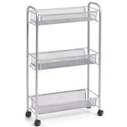 Organizator mobil multifuncțional pentru bucătărie sau baie, 3 rafturi plasă, 4 roți, material metalic, ZELLER