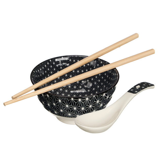 Căni negre pentru ceai BUMY cu suporturi din lemn, 4 bucăți