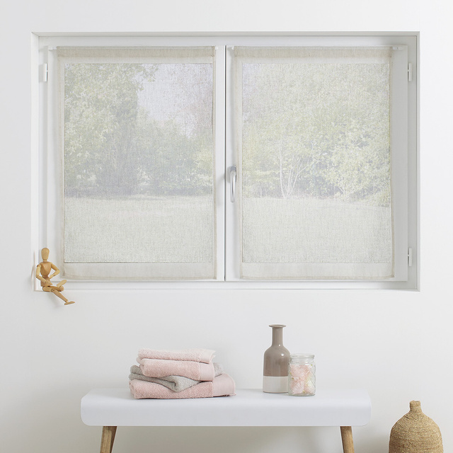 Set 2 perdele scurte, efect de in, 100% poliester, 60 x 90 cm