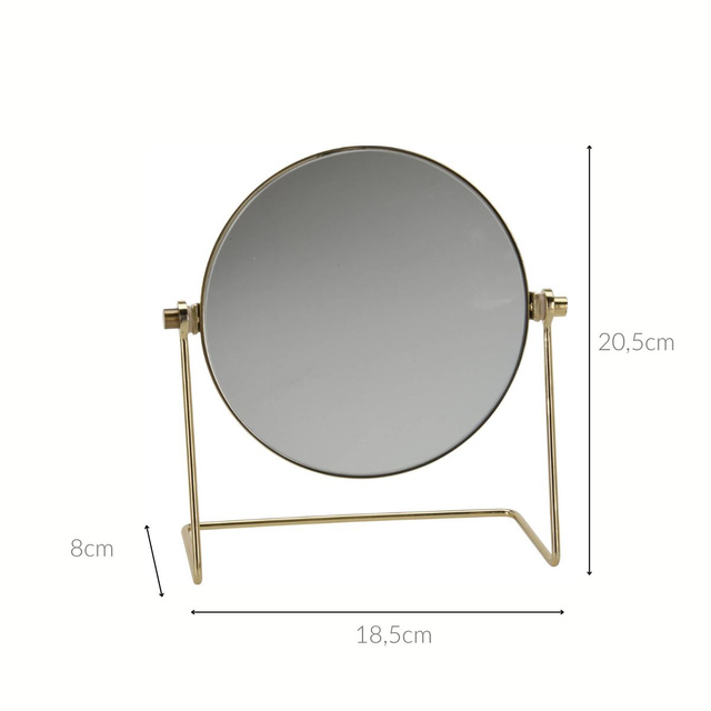 Oglindă de machiaj cu bază minimalistă aurie, 20,5 x 18,5 x 8 cm