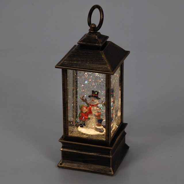Lanterină decorativă de Crăciun cu LED, apă și sclipici, 23 cm, om de zăpadă