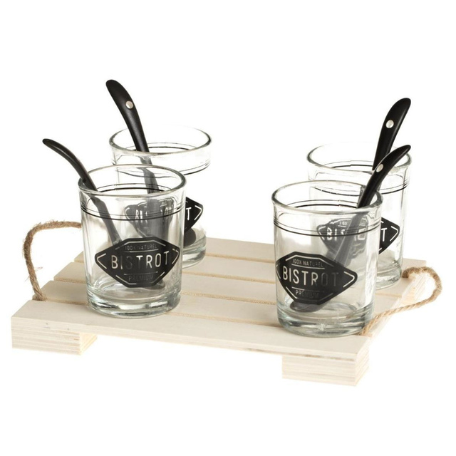 Set pentru un aperitiv pentru 4 persoane pe baza de lemn, 9 elemente