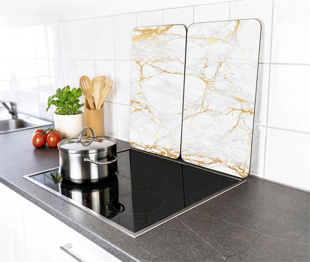 Plăci de protecție pentru aragaz MARBLE, 2 bucăți, WENKO, marmură aurie
