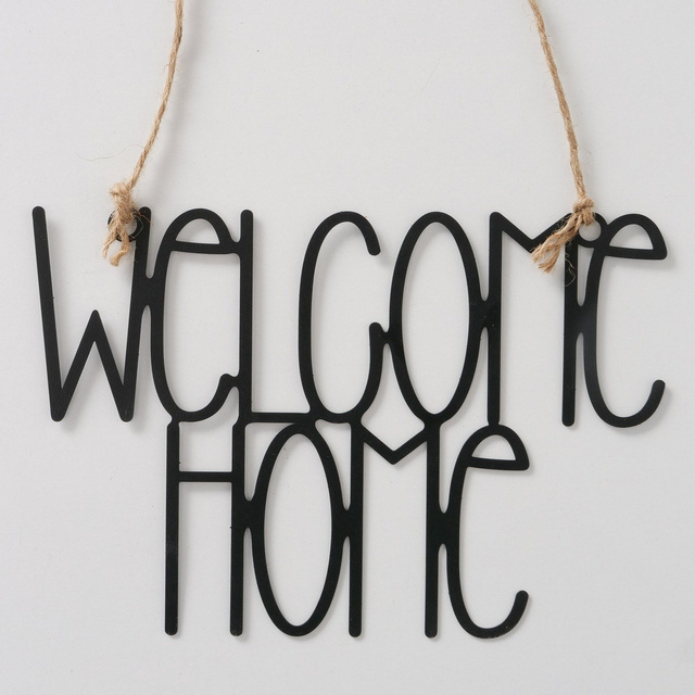 Inscripție metalica Welcome Home, negru, 26,5 x 18 cm