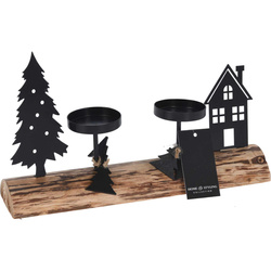 Candelabru pentru 2 lumânări tealight cu scenă de iarnă