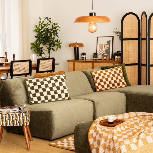 Pătură tricotată cu carouri Coral 130 x 180 cm