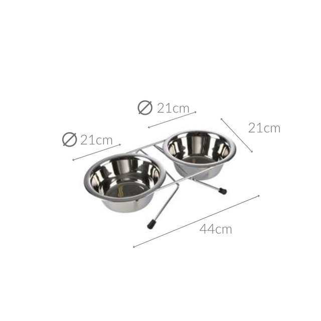Bol alimentar dublu, inox, Ø 21cm, pe suport