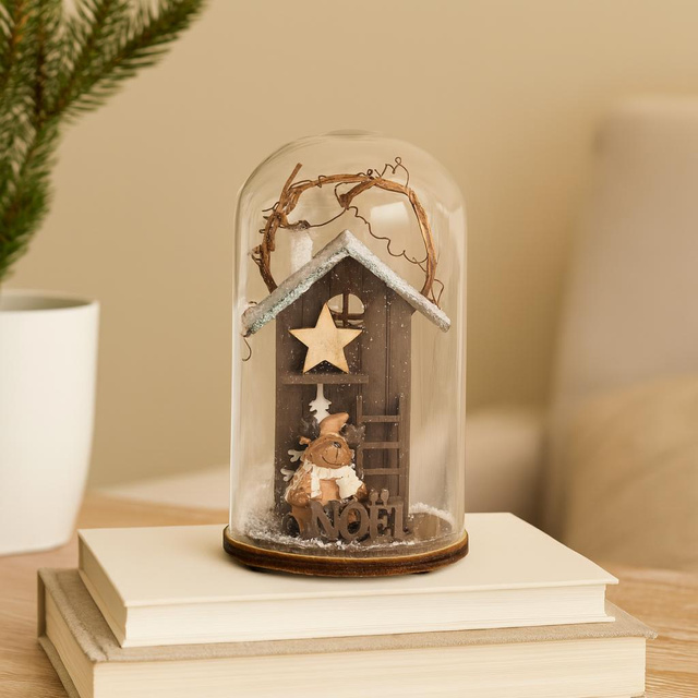 Sfera de sticlă cu ornament din lemn, 11 cm