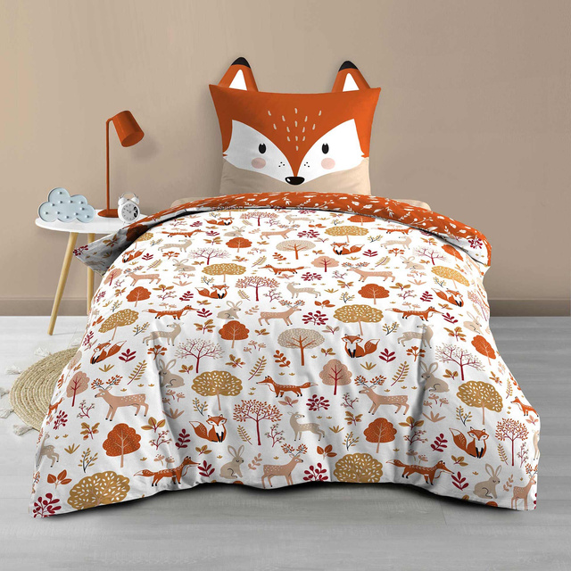 Set de lenjerie de pat pentru copii 140 x 200 cm, model cu vulpe