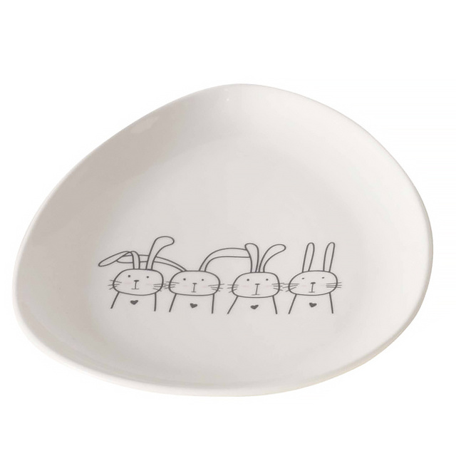 Farfurie cu forma neregulata Hoppy, model cu iepurasi, 20 x 16 cm.