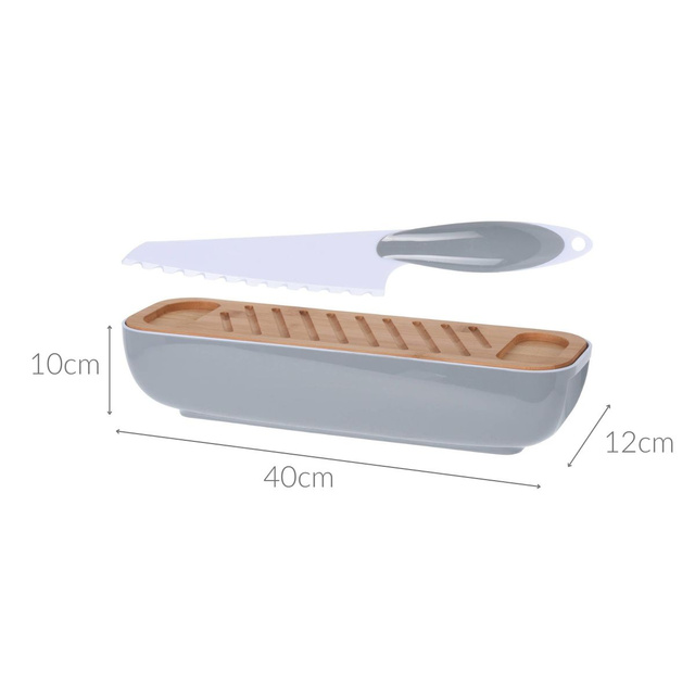 Coș de pâine cu capac din bambus, cuțit inclus