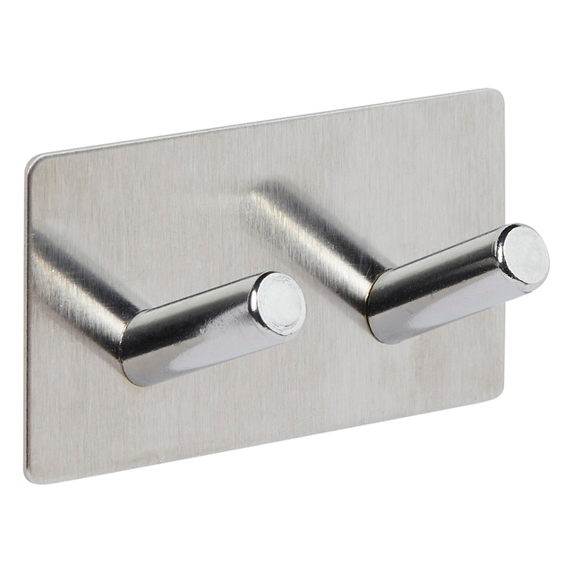 Cârlig autoadeziv STIKY+, 2 cârlige, oțel inoxidabil, 9 x 3,5 x 4,5 cm