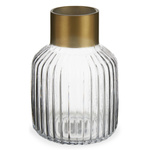 Vaza din sticla canelata cu decor auriu, inaltime 18 cm