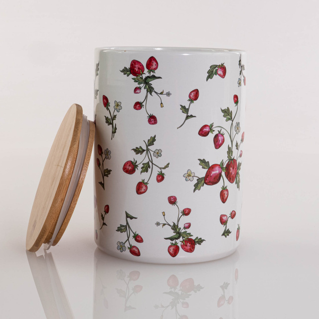 Recipient de bucatarie ceramic cu model capsuni Emily