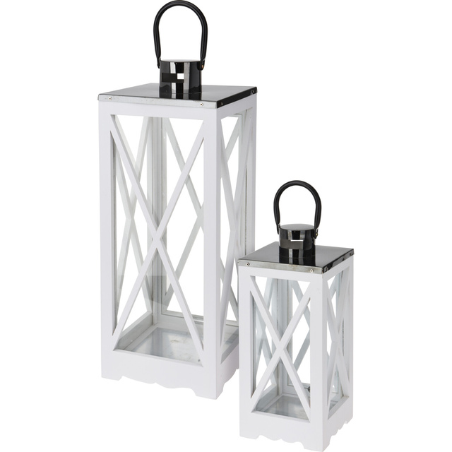 Set 2 felinare din lemn cu garnituri metalice