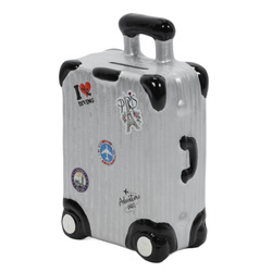 O pușculiță din ceramică colorată cu motiv de călătorie