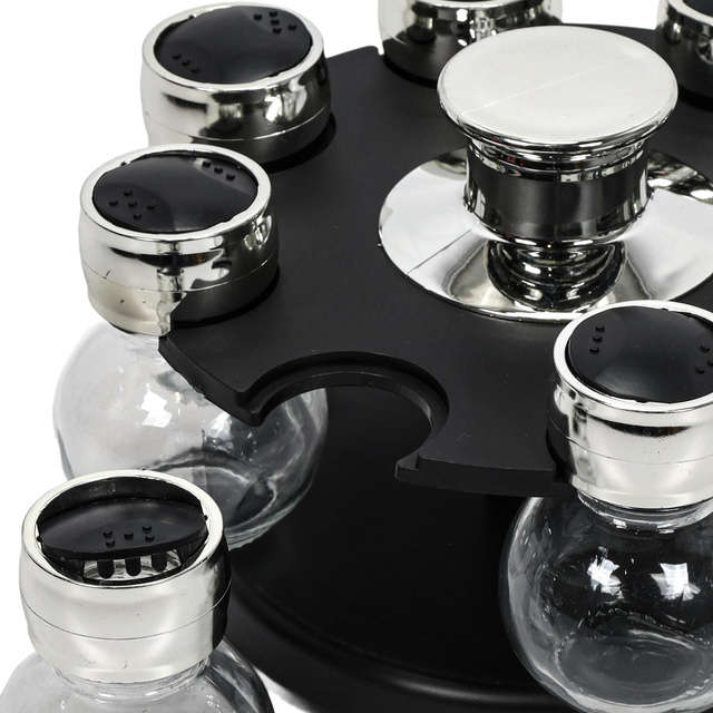 Organizator de condimente, 8 recipiente de sticlă, suport rotativ