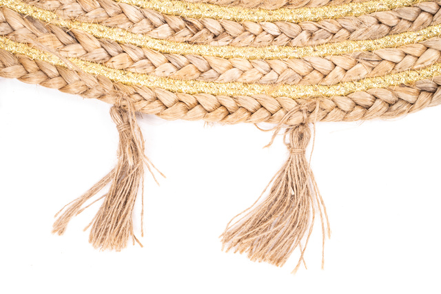 Covor decorativ din iută, Ø 80 cm, rotund cu franjuri