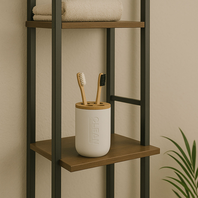 Pahar pentru periute de dinti cu capac din bambus