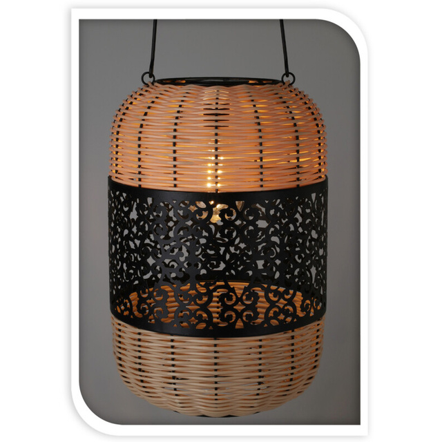 Lampa solara, elemente din rachita si ornament decorativ, Ø 24 x 36 cm