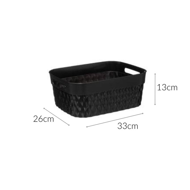 Recipient dreptunghiular RECTA, plastic, 8,5 l, negru, 33 x 26 x 13 cm