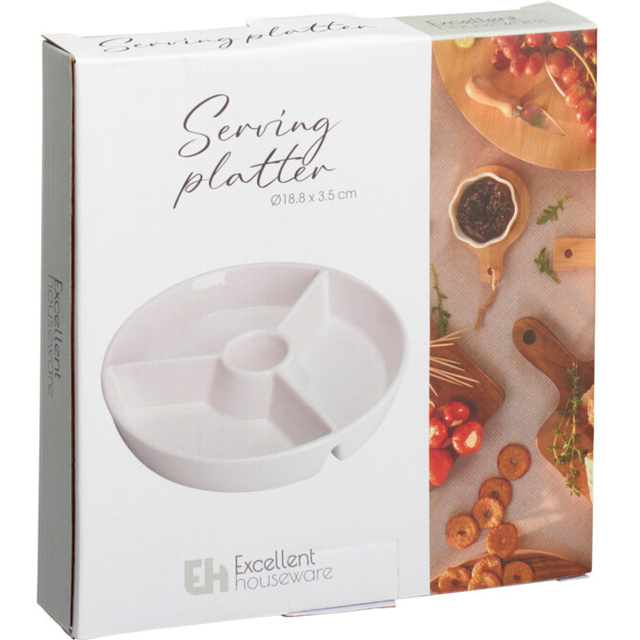 Platou rotund pentru aperitive cu compartimente și loc pentru sos, Ø 19,5 cm